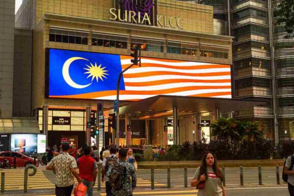 Big LED screen showing Malaysian flag